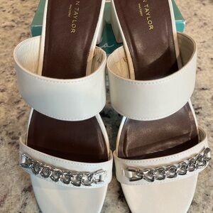 Ann Taylor Double Strap Chain Block Heel Sandals $25